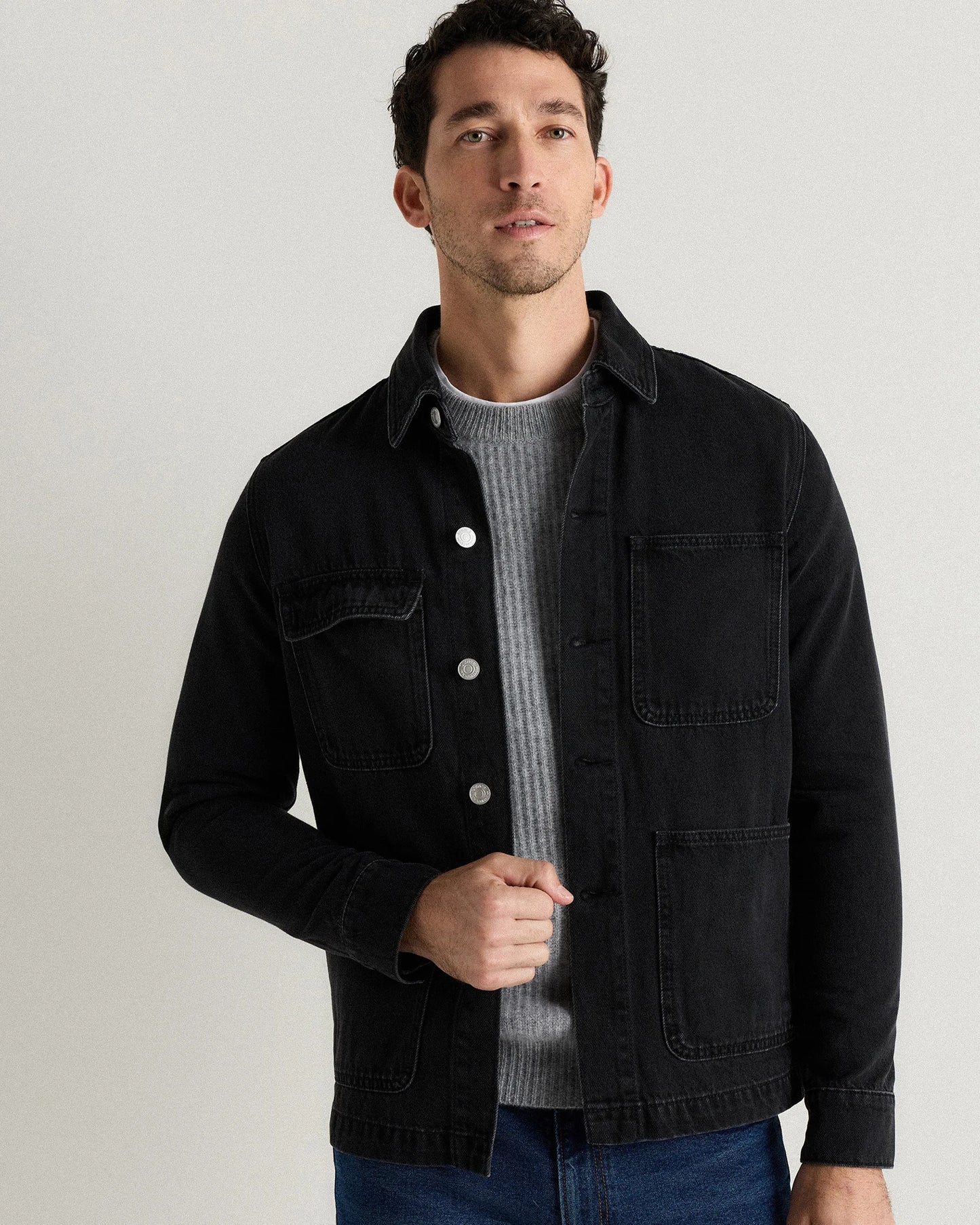 100% Organic Cotton Denim Chore Jacket - S / Dark Indigo