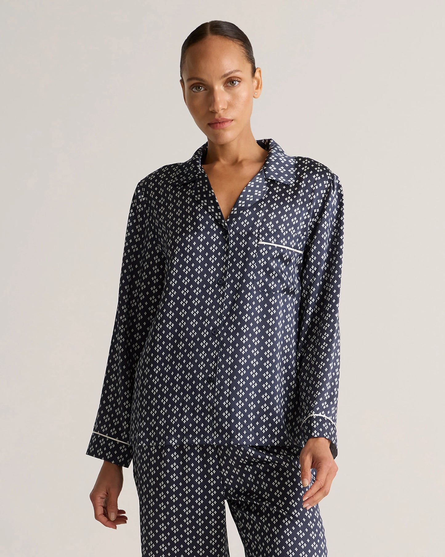 100% Washable Silk Satin Pajama Long Sleeve Top - XS / Toasted Almond
