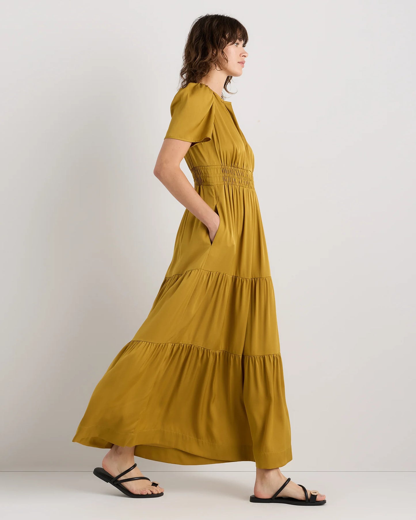 Washable Stretch Silk Tiered Maxi Dress - XS / Navy