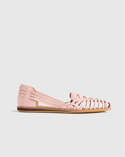 100% Leather Huarache Flat - 5 / Cashew