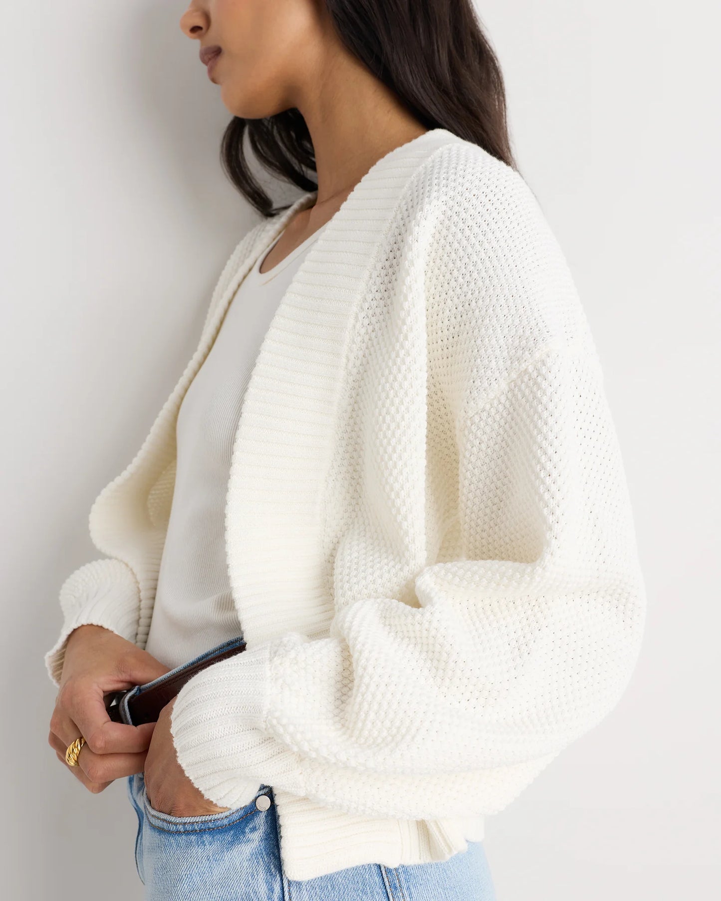 100% Organic Cotton Waffle Stitch Open Cardigan - XS / Sky Blue