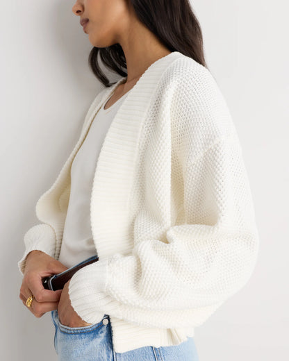 100% Organic Cotton Waffle Stitch Open Cardigan - XS / Sky Blue