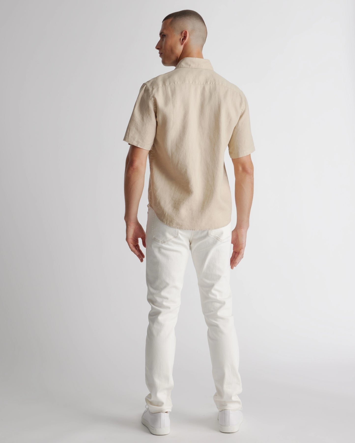 100% European Linen Relaxed Short Sleeve Shirt - XS / Taupe Brown Chambray