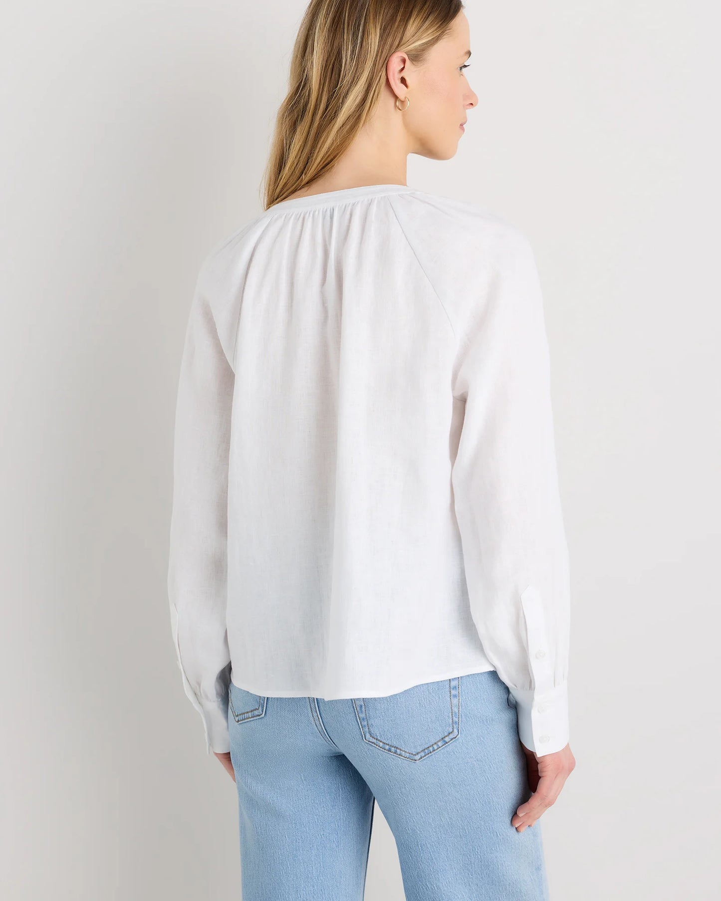 100% European Linen Peasant Top - XS / White