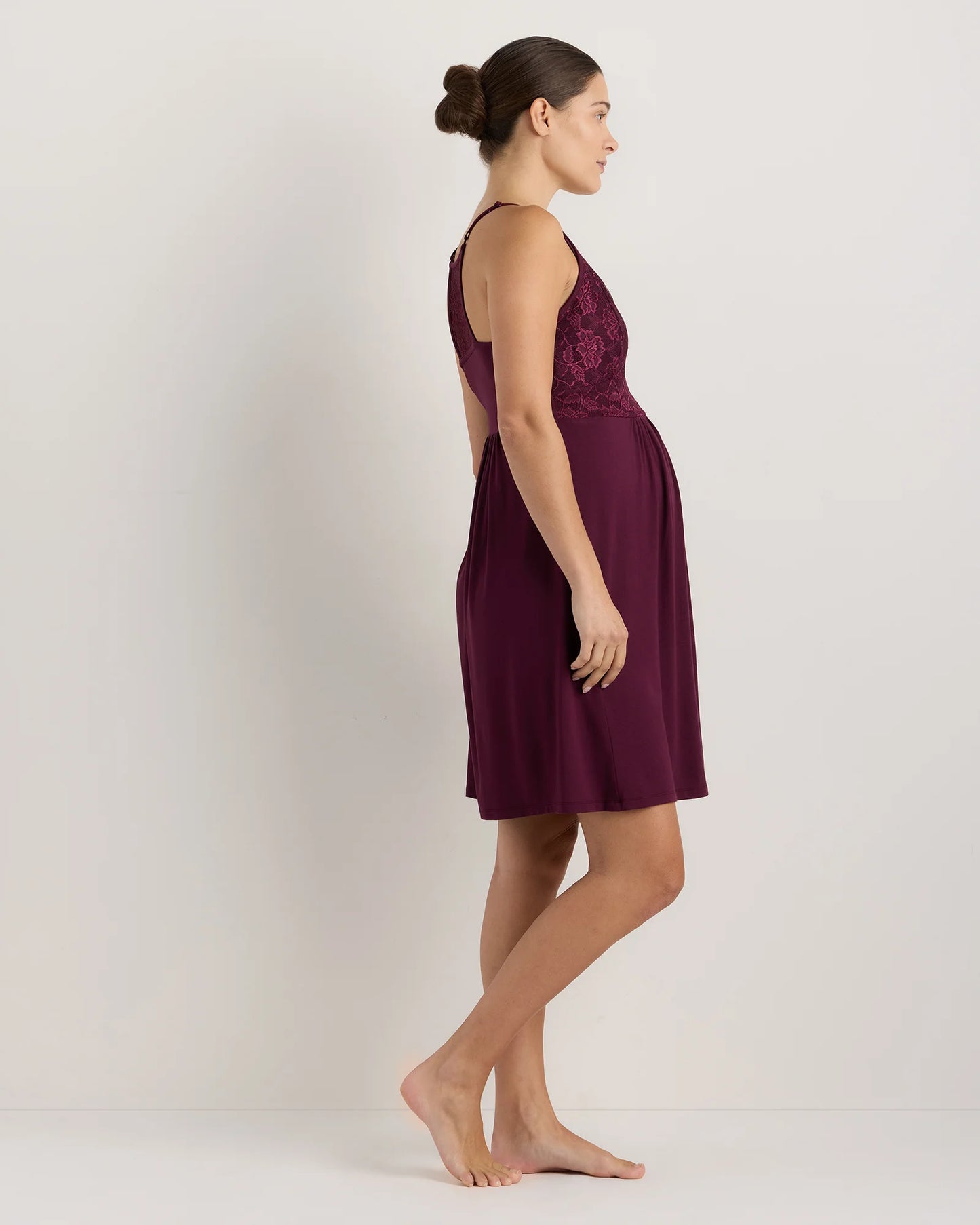 Bamboo Jersey Lace Detail Maternity & Nursing Nightgown - XS / Wine Tasting Red