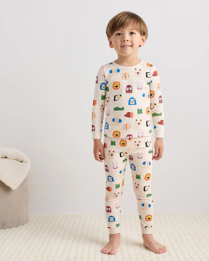 100% Organic Cotton Long Sleeve and Pant Pajama Set - 2T / Navy Stripe