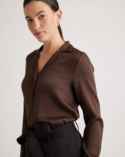Washable Stretch Silk Notch Collar Blouse - XS / Moonstone Blue
