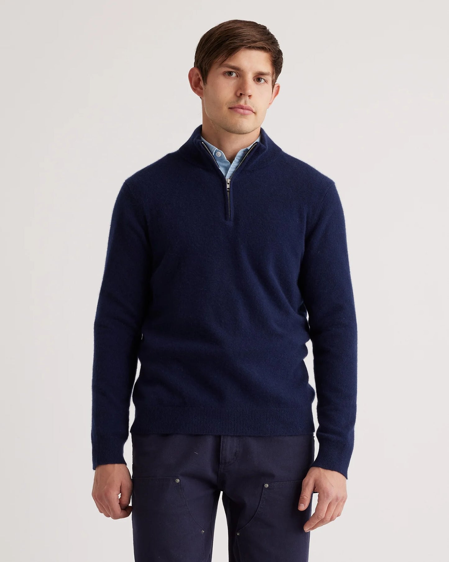 Mongolian Spring Cashmere Quarter Zip Sweater - S / Navy