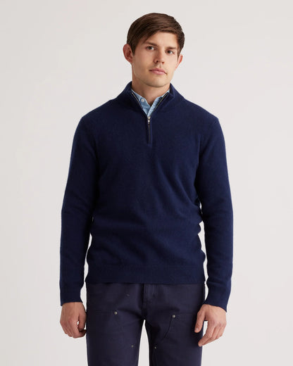 Mongolian Spring Cashmere Quarter Zip Sweater - S / Navy