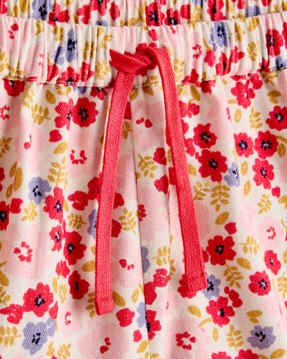 Girls Ruffle Hem Woven Short - 12 / Pink Poppy Floral