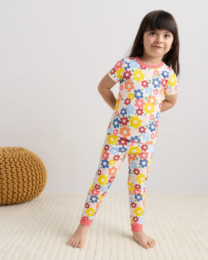 100% Organic Cotton Short Sleeve and Pant Pajama Set - 2T / Planets