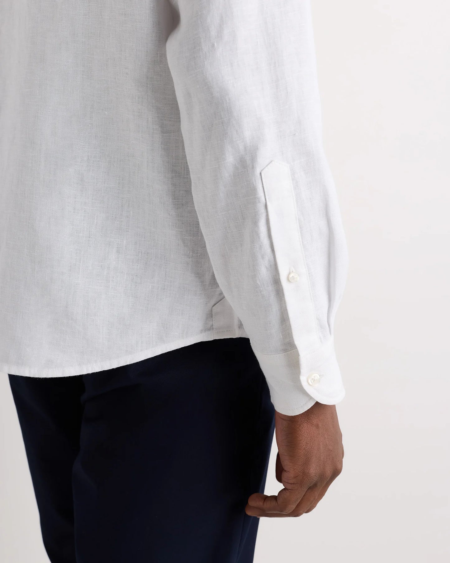 100% European Linen Relaxed Band Collar Shirt - S / White