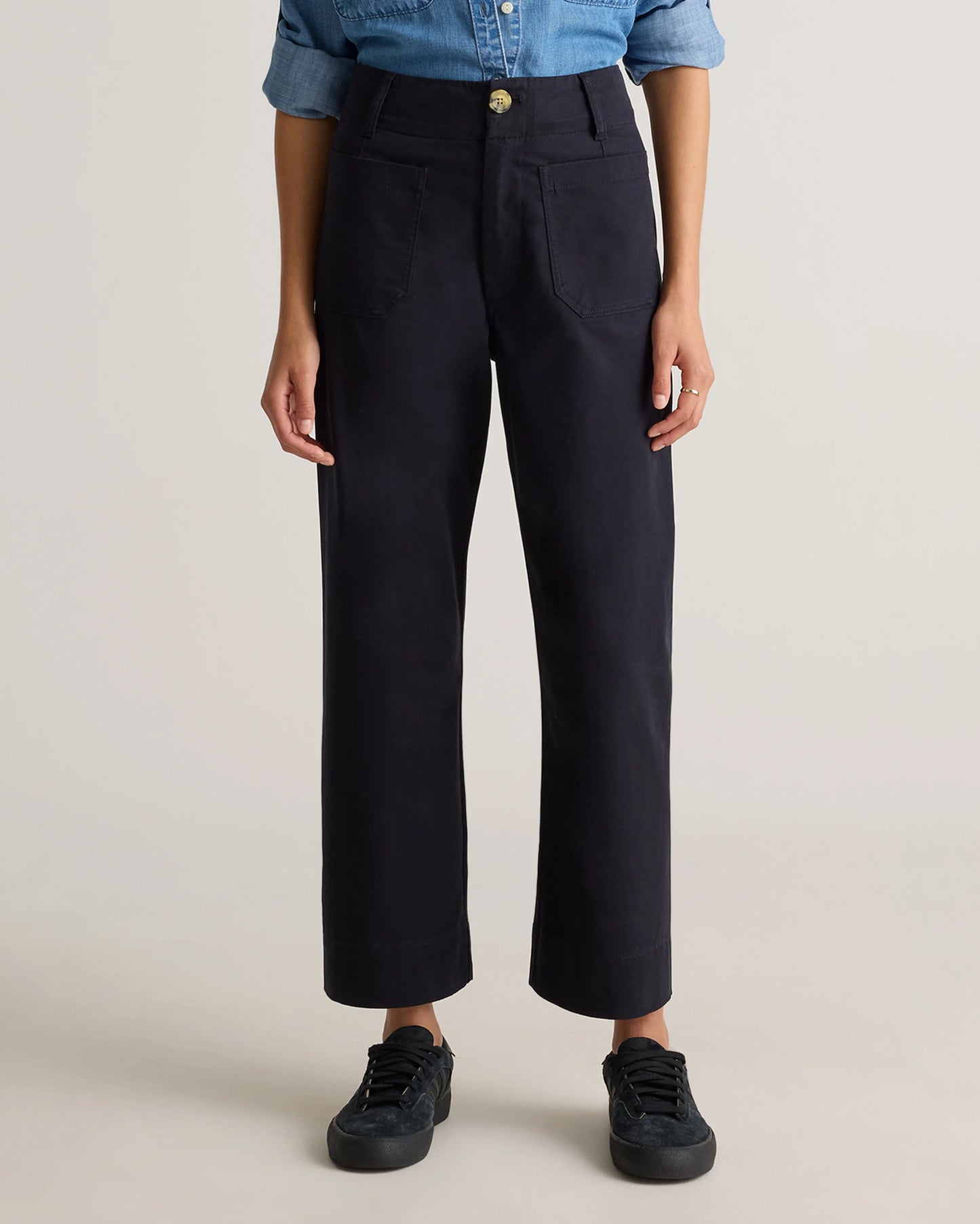 Organic Stretch Cotton Chino Cropped Wide Leg Pants - 0 / Aegean Blue