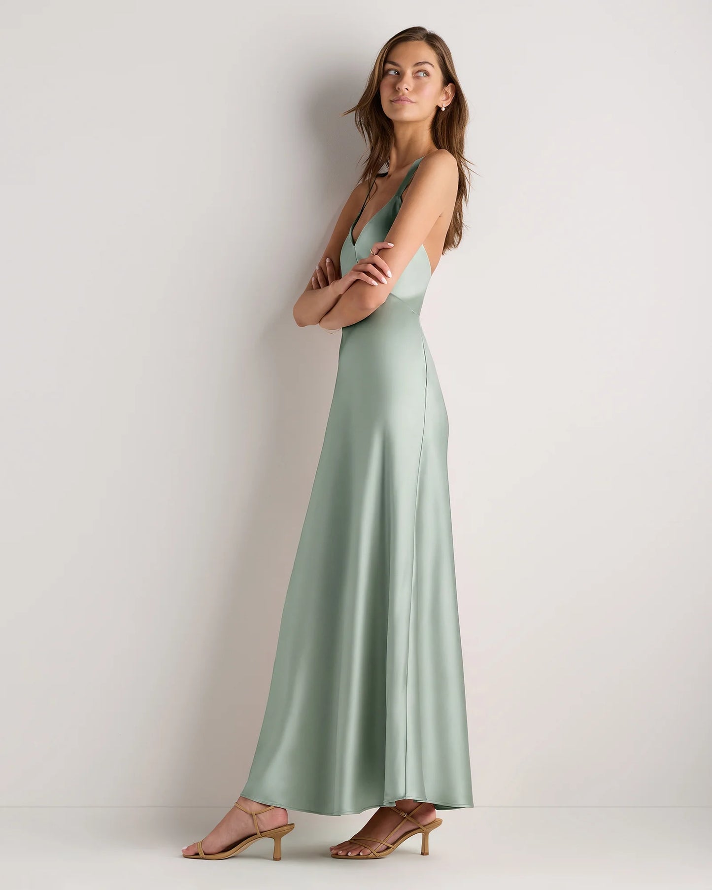 Bianca Stretch Satin Dress - 0 / Garden Sage Green