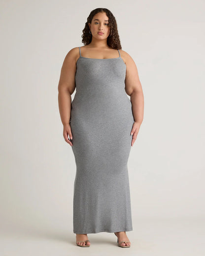 Tencel Rib Knit Maxi Slip Dress - 1X / Black