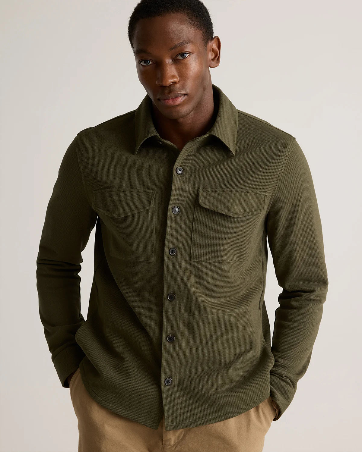 Cotton Pique Knit Overshirt - XS / Heather Charcoal