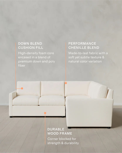 Brennan L Sectional in Performance Chenille Linen Blend - 99x99 / Snow