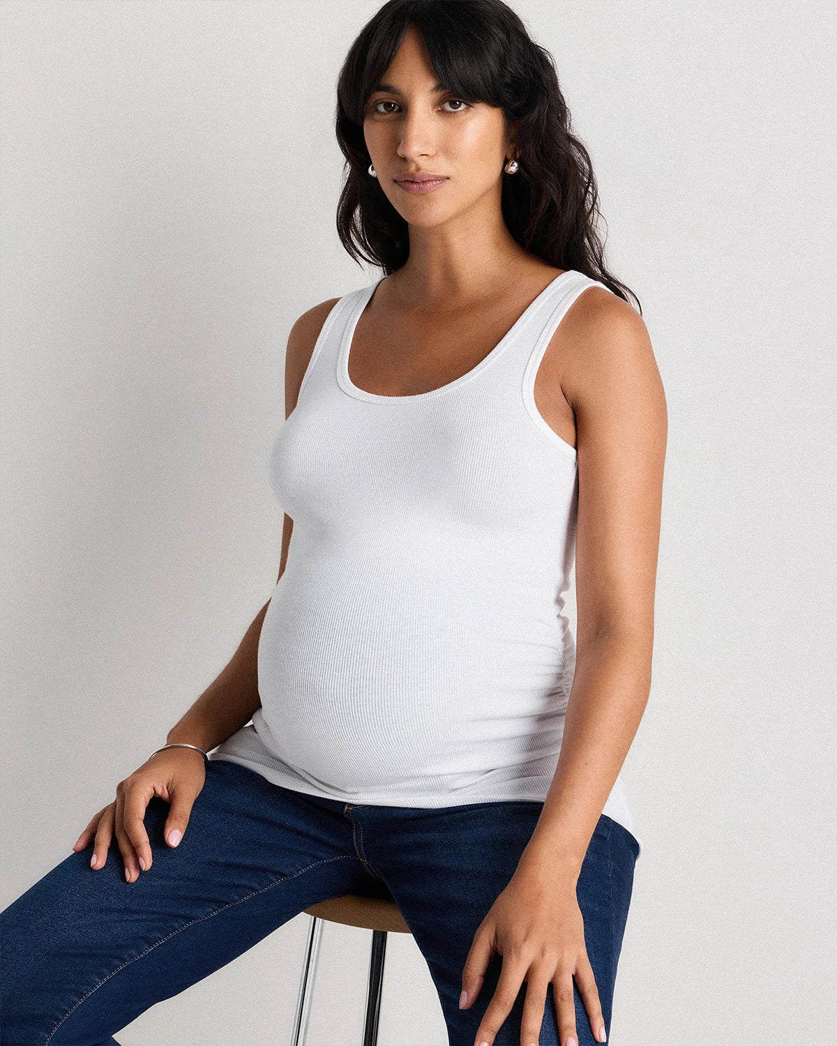 Bamboo Rib Maternity Scoop Neck Tank - XS / Deep Navy