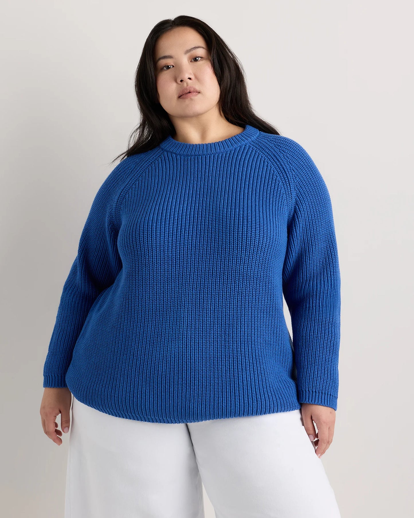 100% Organic Cotton Fisherman Crew Sweater - 1X / Blue Sapphire