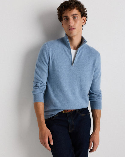 Mongolian Cashmere Quarter Zip Sweater - S / Olive Twist