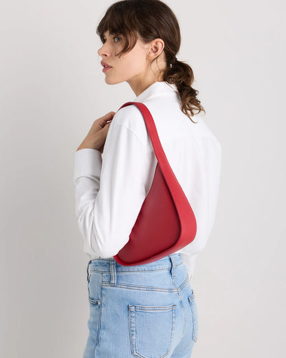 Italian Leather Asymmetrical Mini Shoulder Bag - One Size / Shell Pink