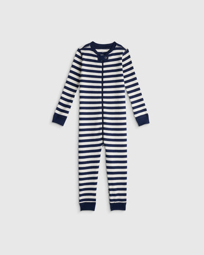 100% Organic Cotton One Piece Pajama - 2T / Navy Stripe