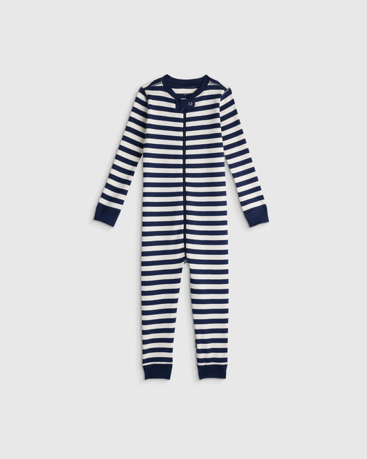 100% Organic Cotton One Piece Pajama - 2T / Navy Stripe