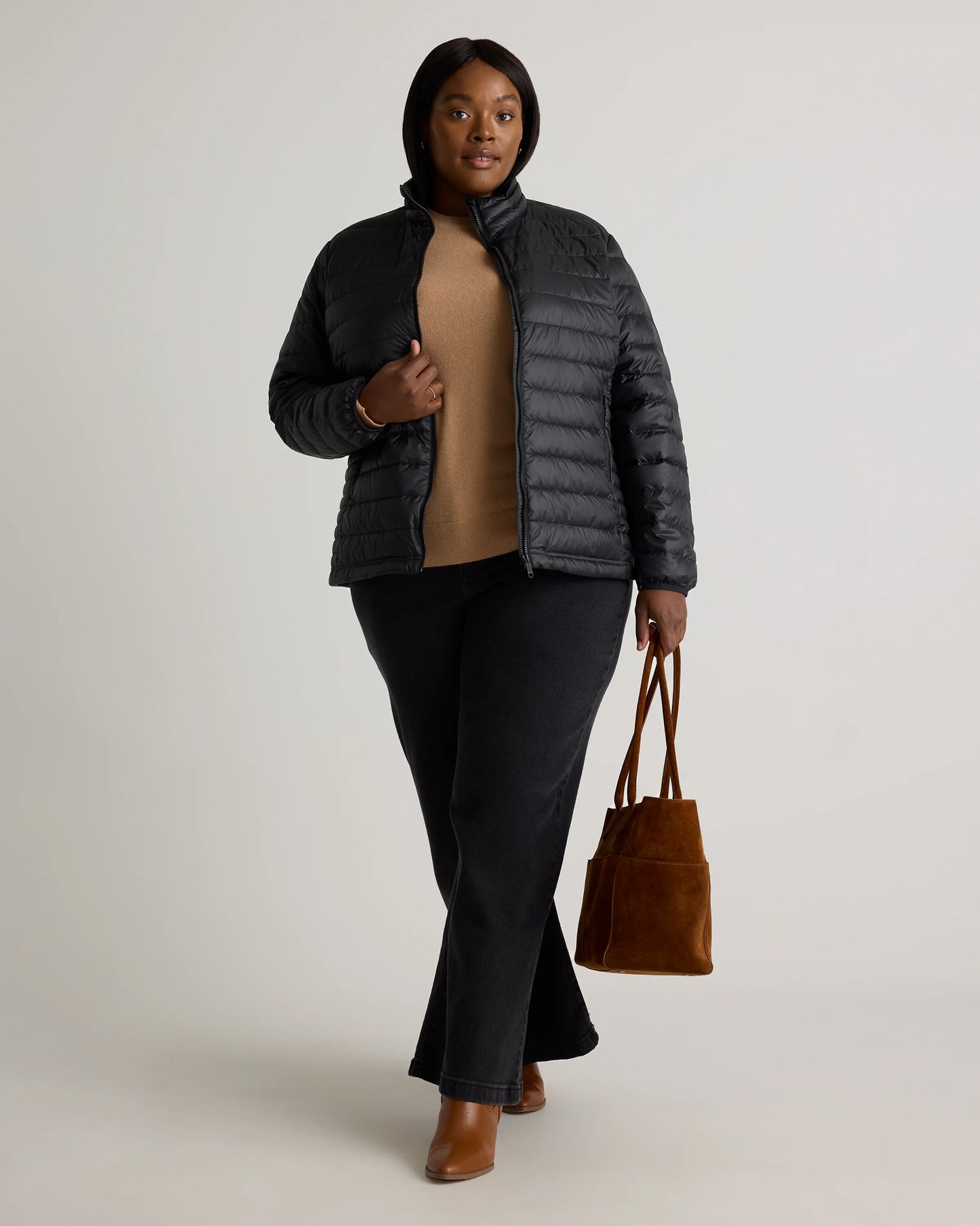 Lightweight Down Packable Puffer Jacket - 1X / Black