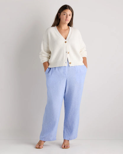 100% European Linen Pleated Trouser - 18 / French Blue