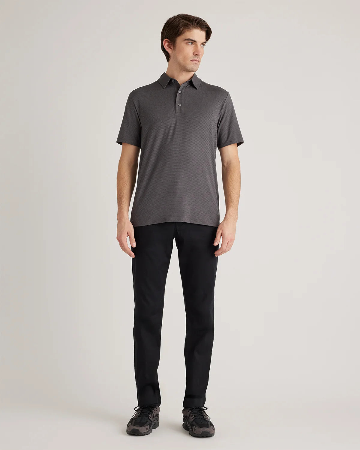 Performance Jersey Golf Polo - S / Black/Light Grey Stripe