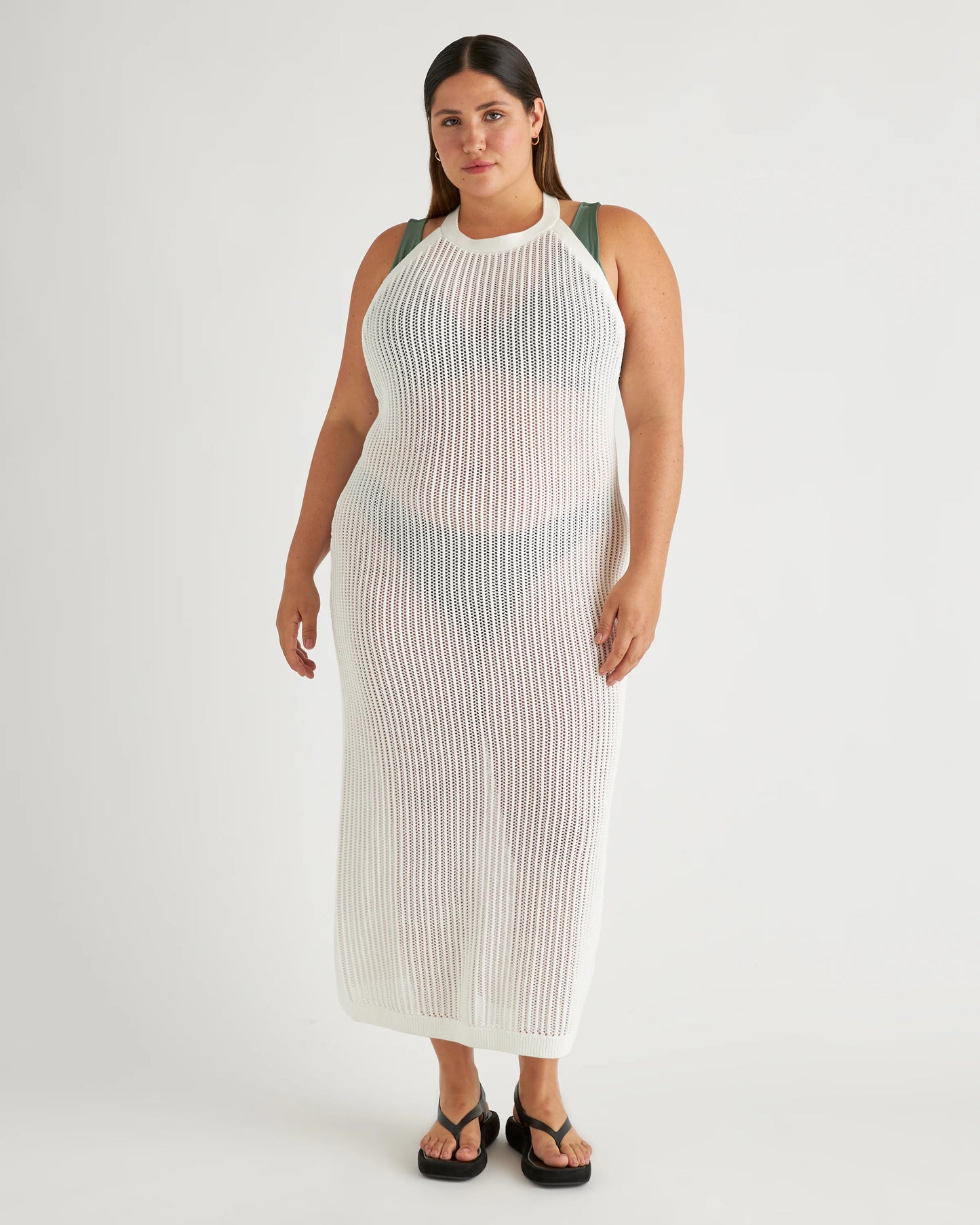 100% Organic Cotton Open-Knit Cover-Up Maxi Dress - XS / Beige