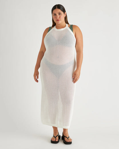 100% Organic Cotton Open-Knit Cover-Up Maxi Dress - XS / Beige