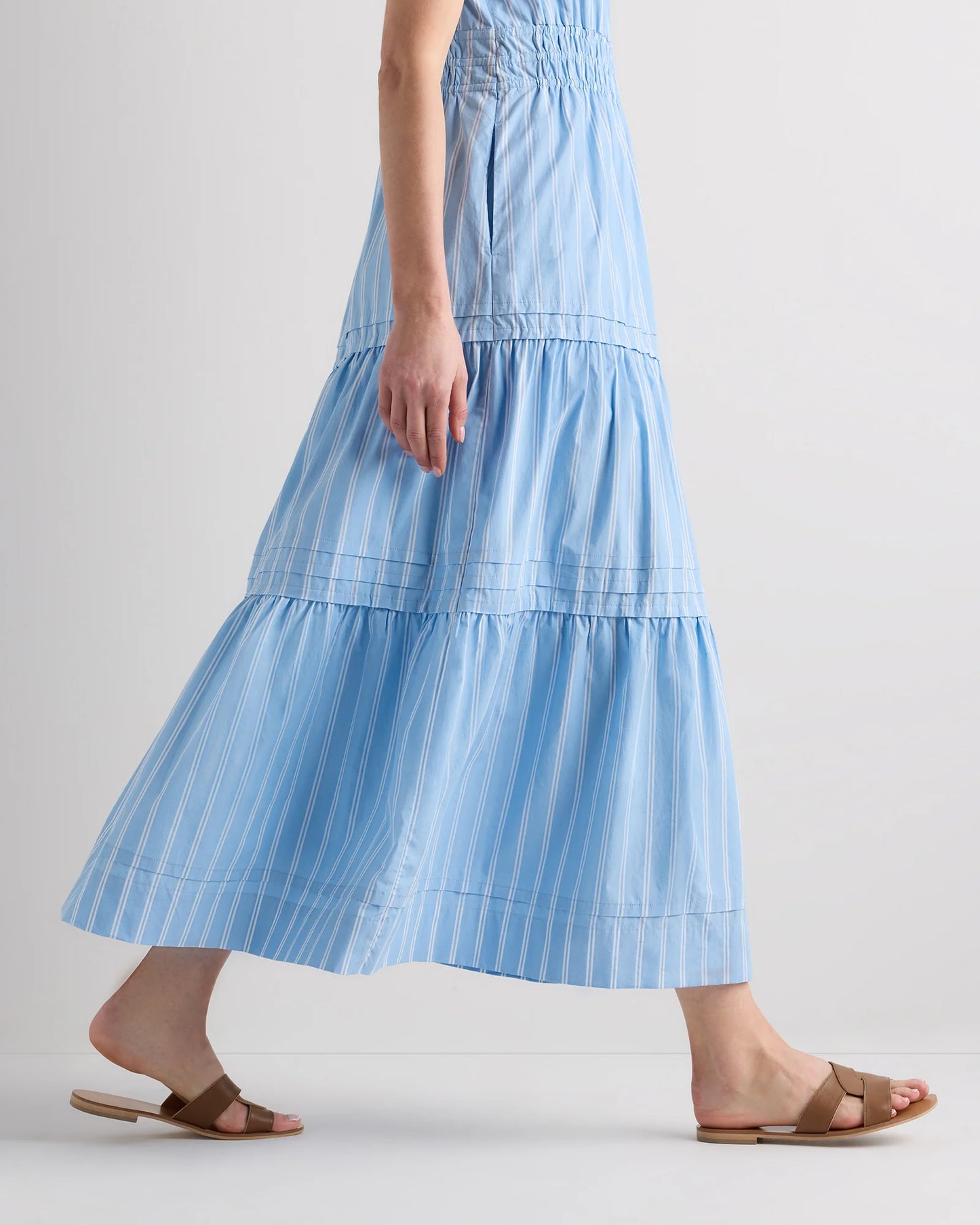 100% Organic Cotton Poplin Tiered Maxi Dress - XS / Riviera Blue Heirloom Floral