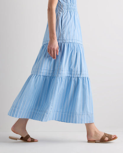 100% Organic Cotton Poplin Tiered Maxi Dress - XS / Riviera Blue Heirloom Floral