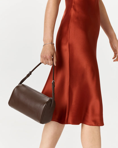 Italian Leather Mini Barrel Shoulder Bag - One Size / Dark Brown