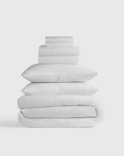 Organic Crisp Percale Deluxe Bedding Bundle - Twin / White