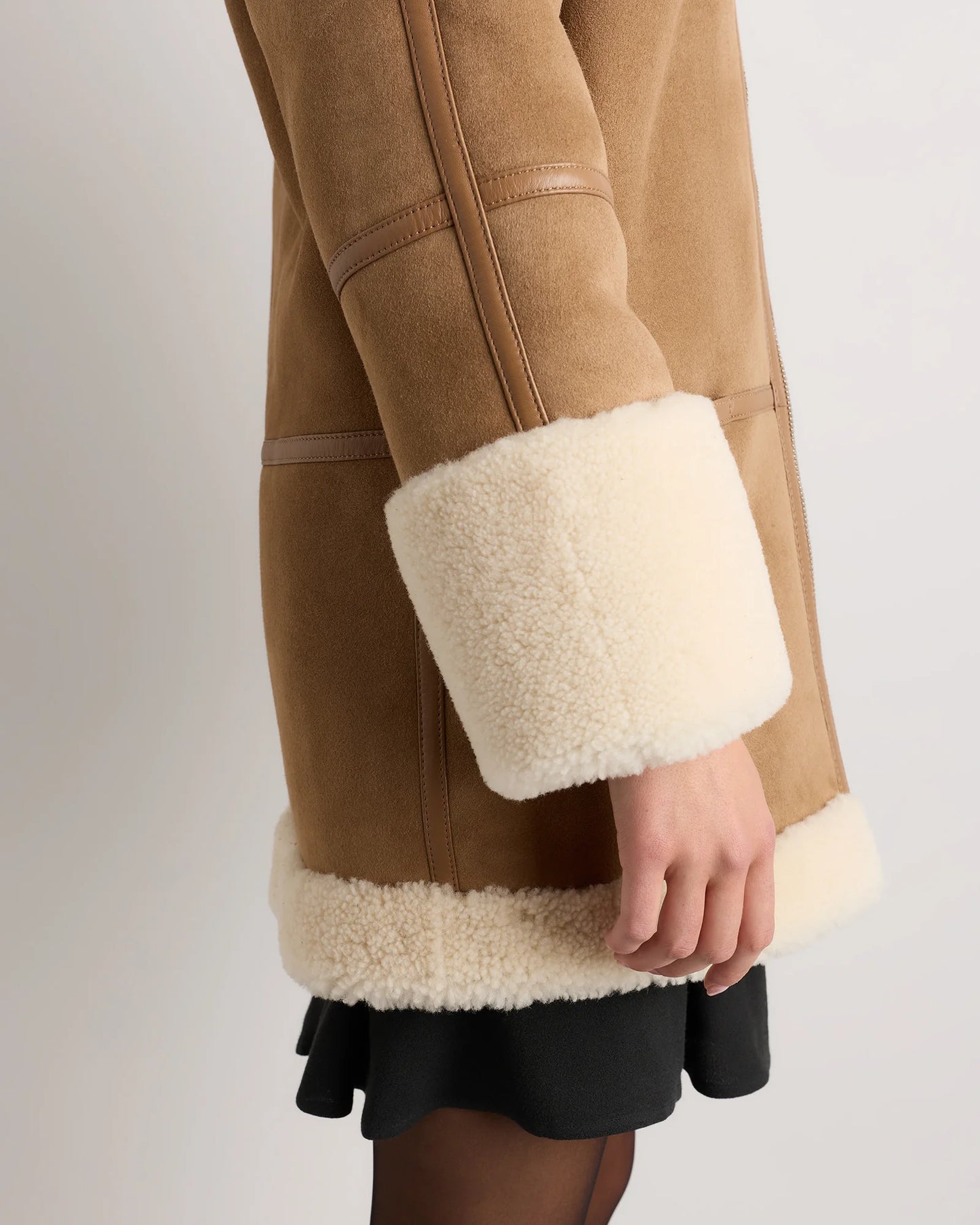 100% Shearling Long Coat - XS / Fawn/Off-White
