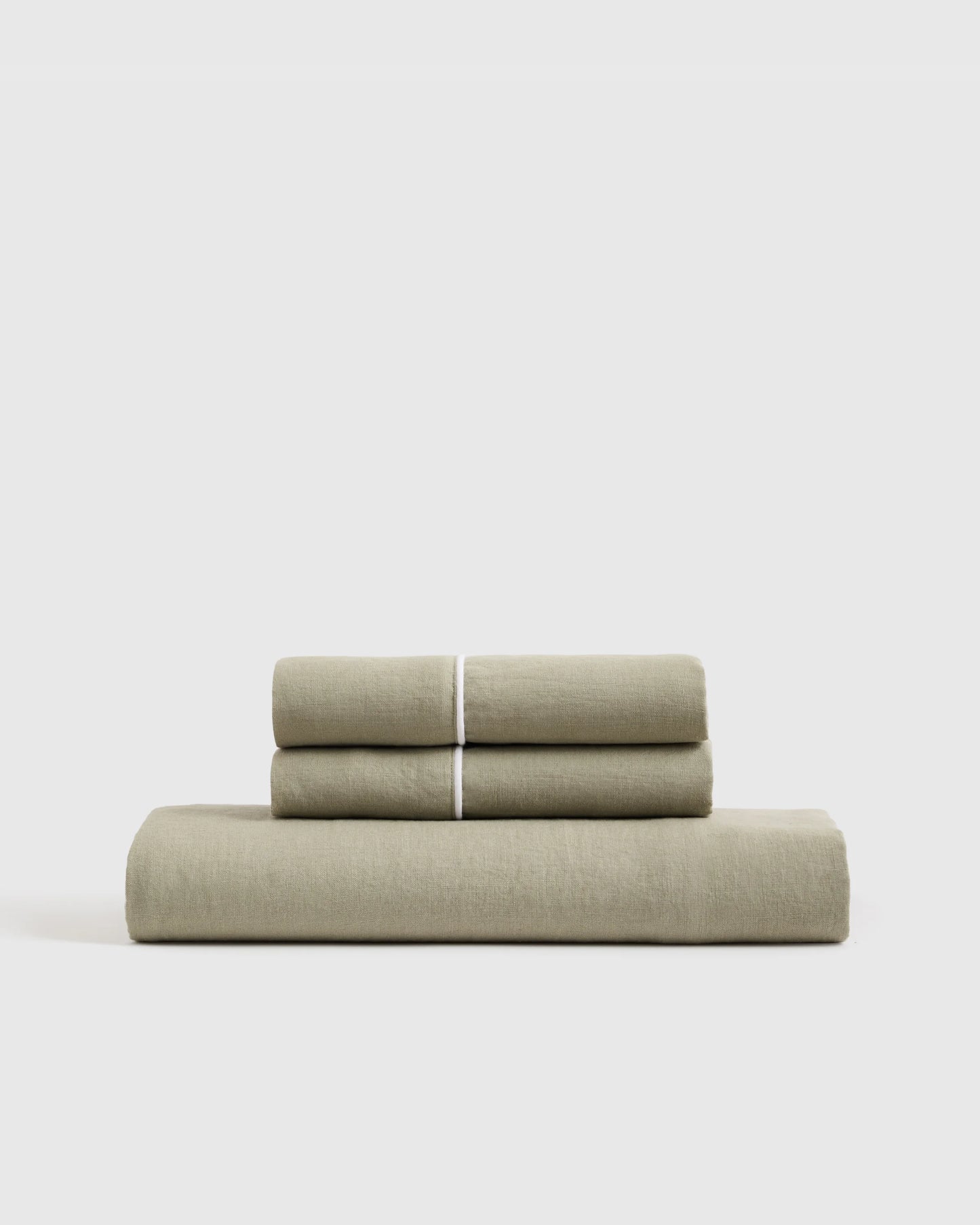 European Linen Piped Fitted Sheet Set - Twin / Mist/White