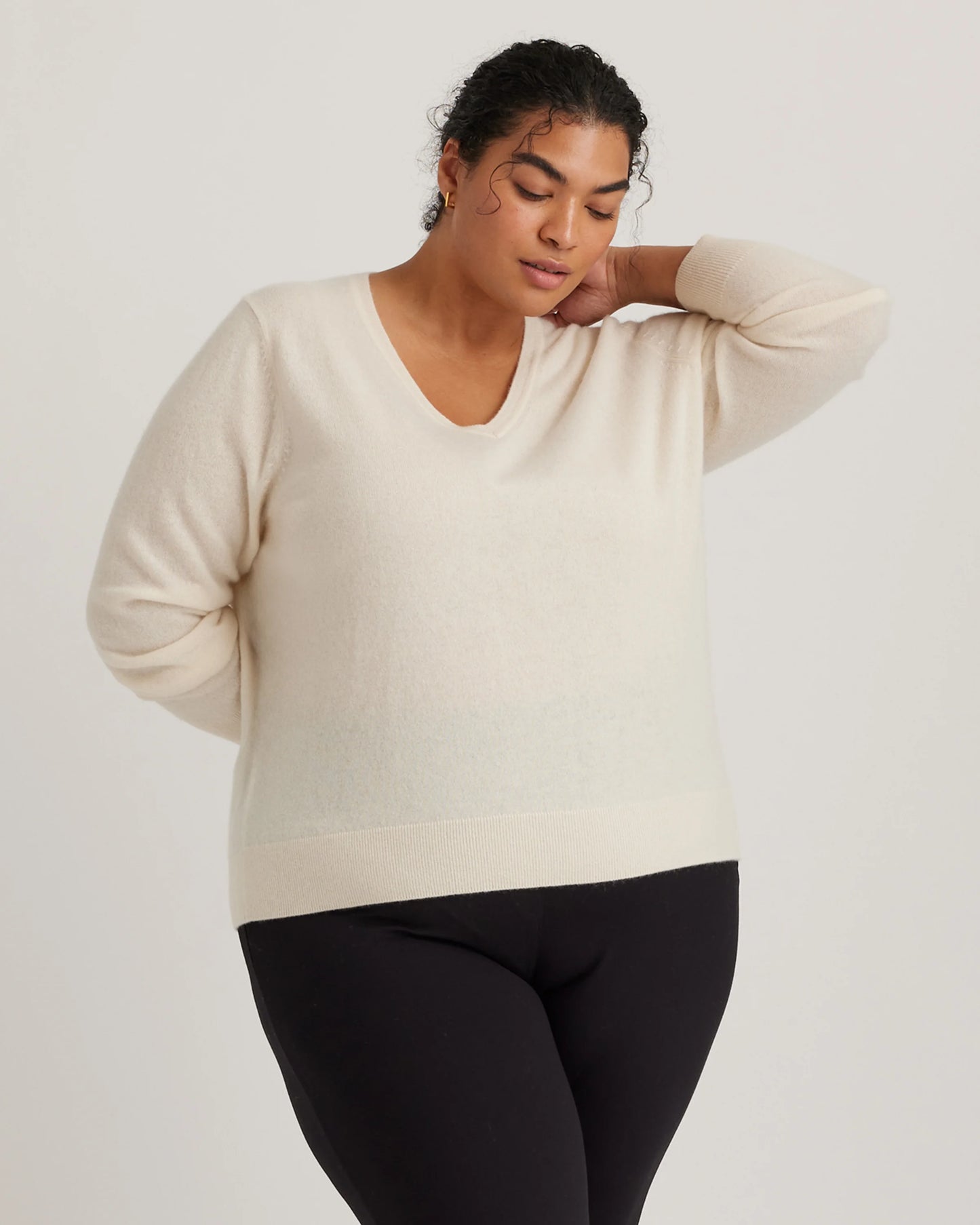 Mongolian Cashmere V-Neck Sweater - 1X / Heather Vintage Pink