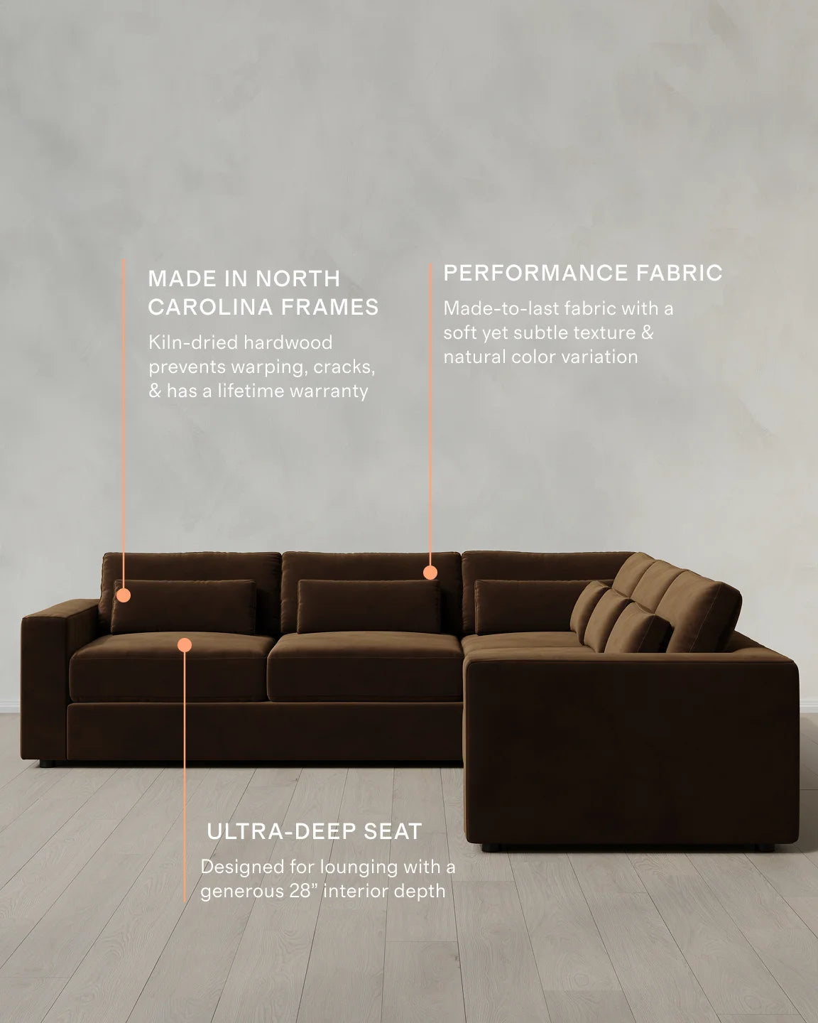 Ashford Deep Seat L Sectional in Performance Velvet - 119x119 / Taupe