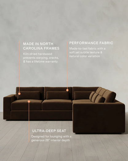 Ashford Deep Seat L Sectional in Performance Velvet - 119x119 / Taupe