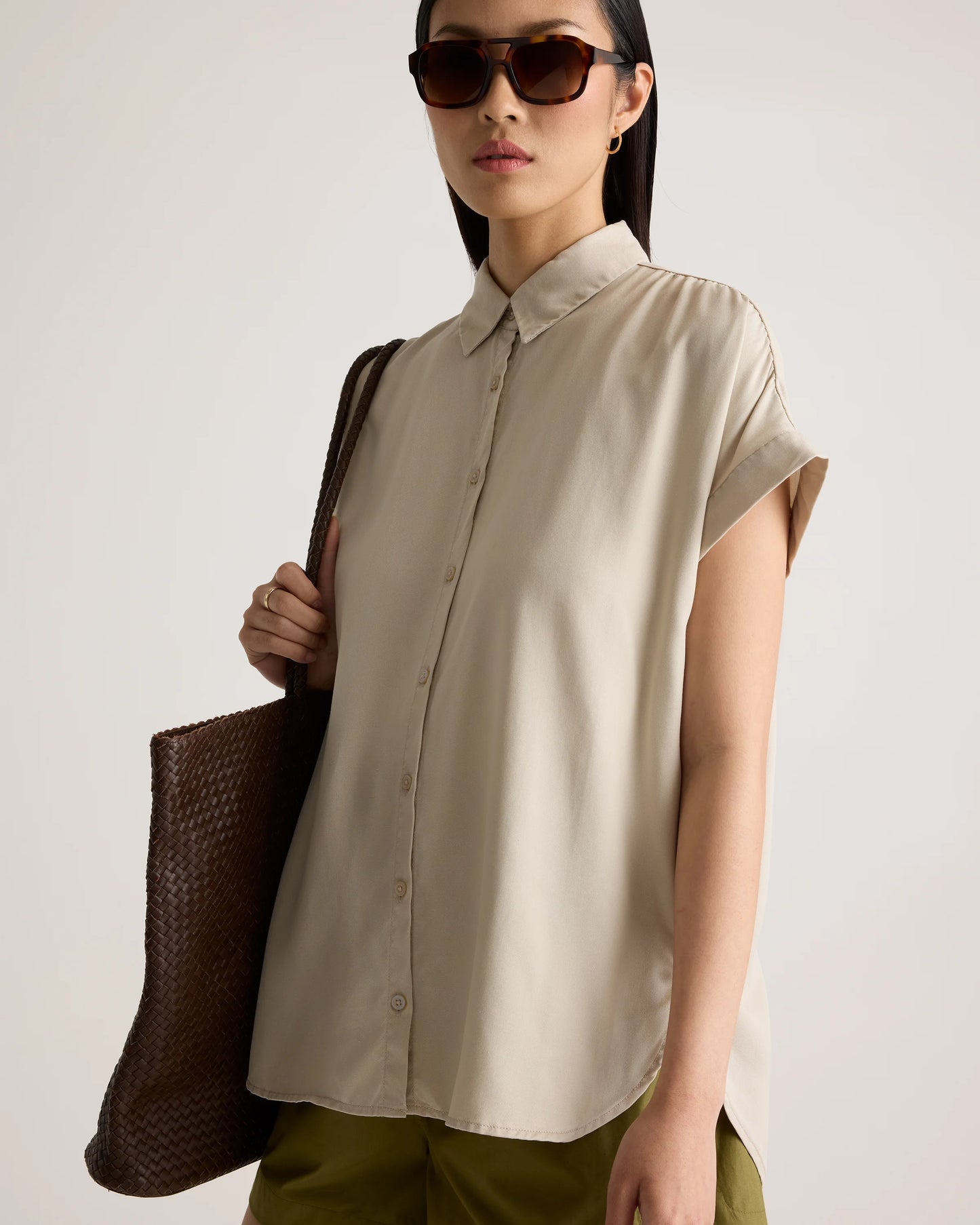 Vintage Wash Tencel Camp Shirt - XS / Taupe Brown
