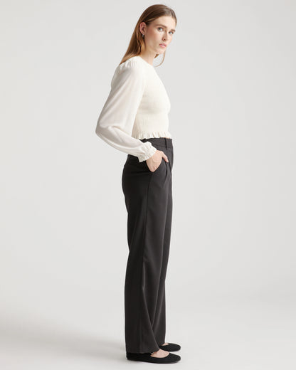 Chiffon Cropped Smocked Blouse - XS / Ivory