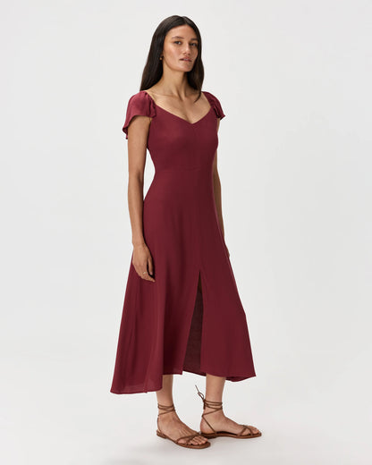 Lightweight Crepe Flutter Sleeve Midi Dress - XS / True Black