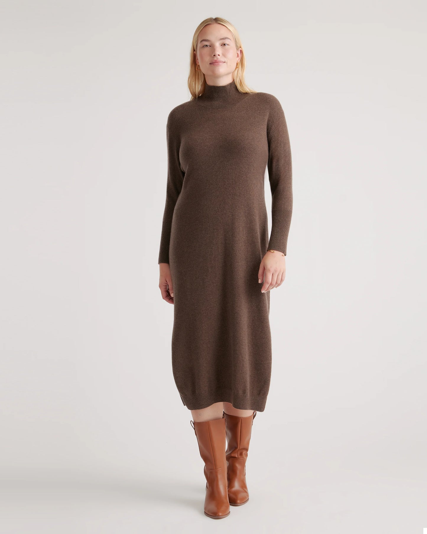 Mongolian Cashmere Turtleneck Midi Sweater Dress - XS / Charcoal
