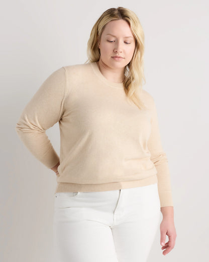 Lightweight Cotton Cashmere Crew Sweater - 1X / Black