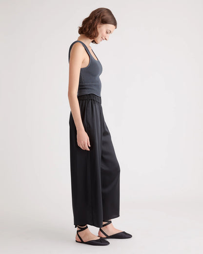 100% Washable Silk Cropped Wide Leg Pant - XS / Black
