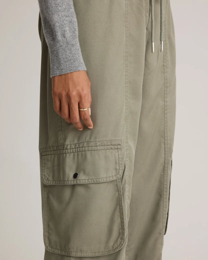 Vintage Wash Tencel Drawstring Cargo Pants - XS / Olive