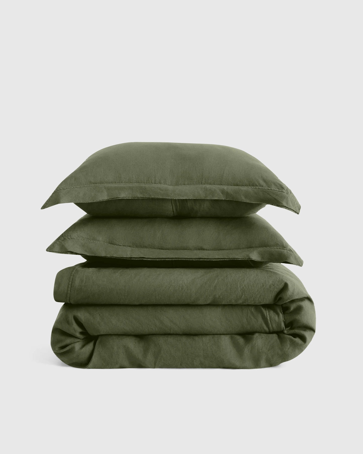 European Linen Double Flange Duvet Cover Set - Twin / Dusty Olive