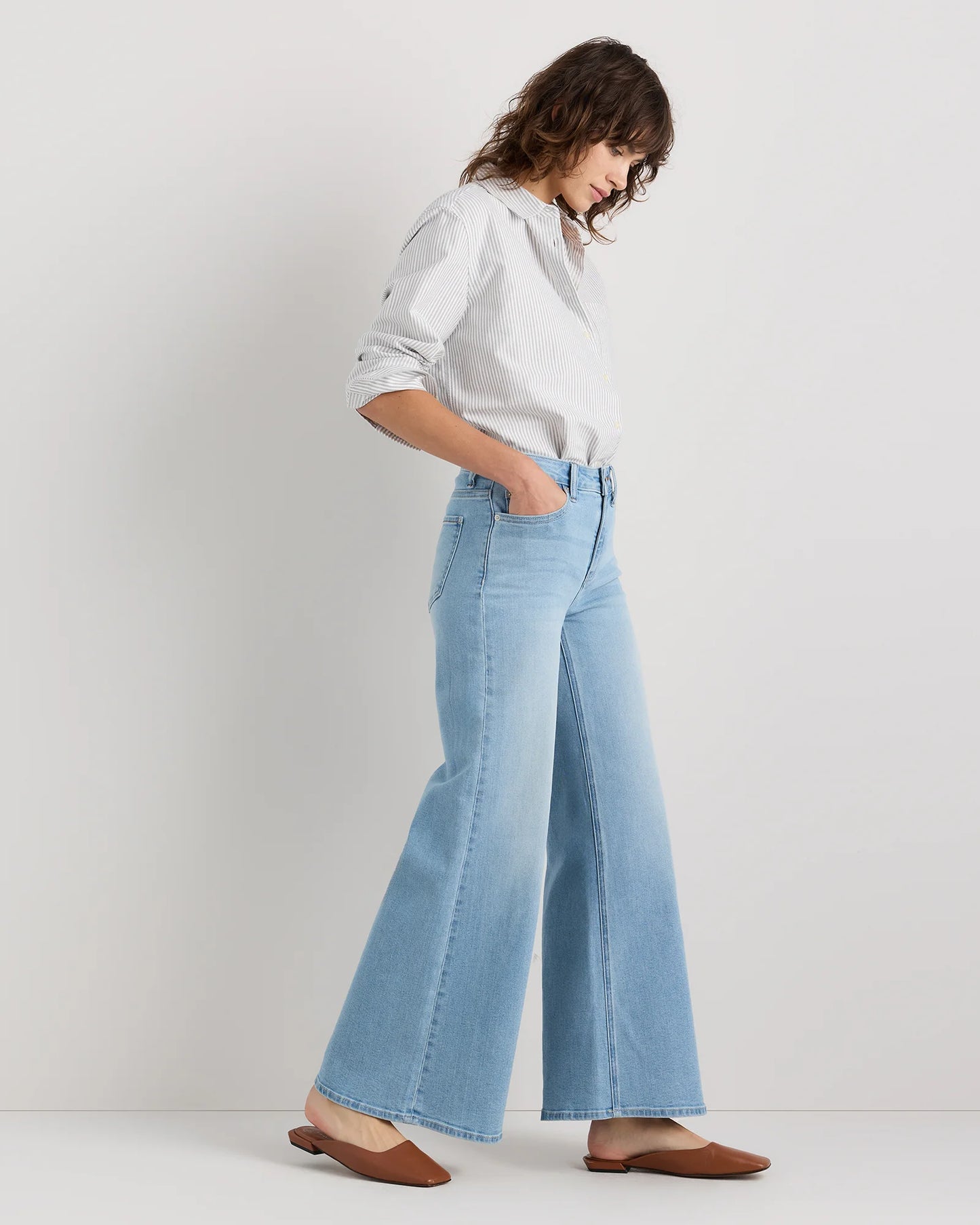 Bella Stretch Palazzo Jeans - 24 / Frosted Blue